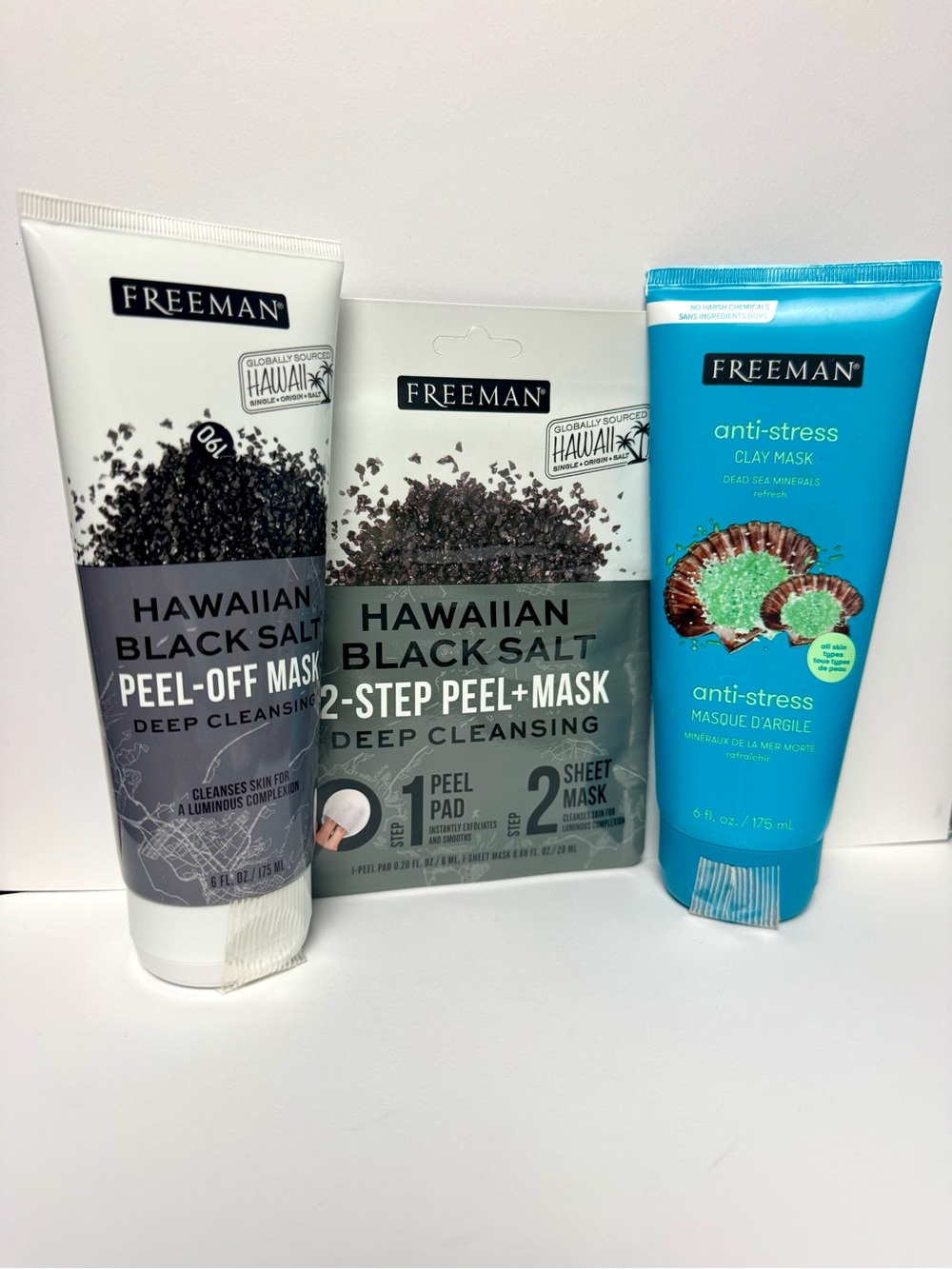 Freeman Hawaiian Black Salt Peel-Off Mask and Clay Mask Set - NEW